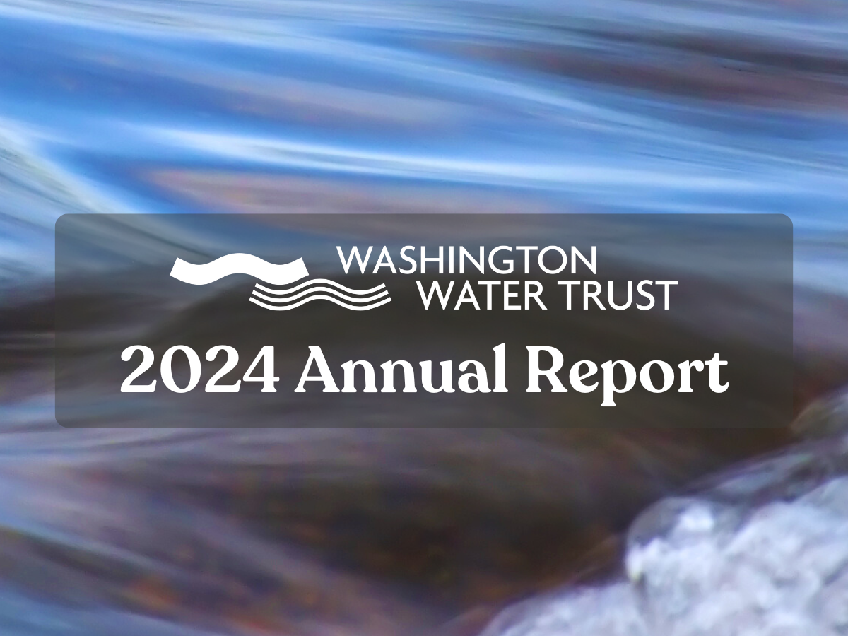 Water flowing with the Washington Water Trust logo and the text, "2024 Annual Report."